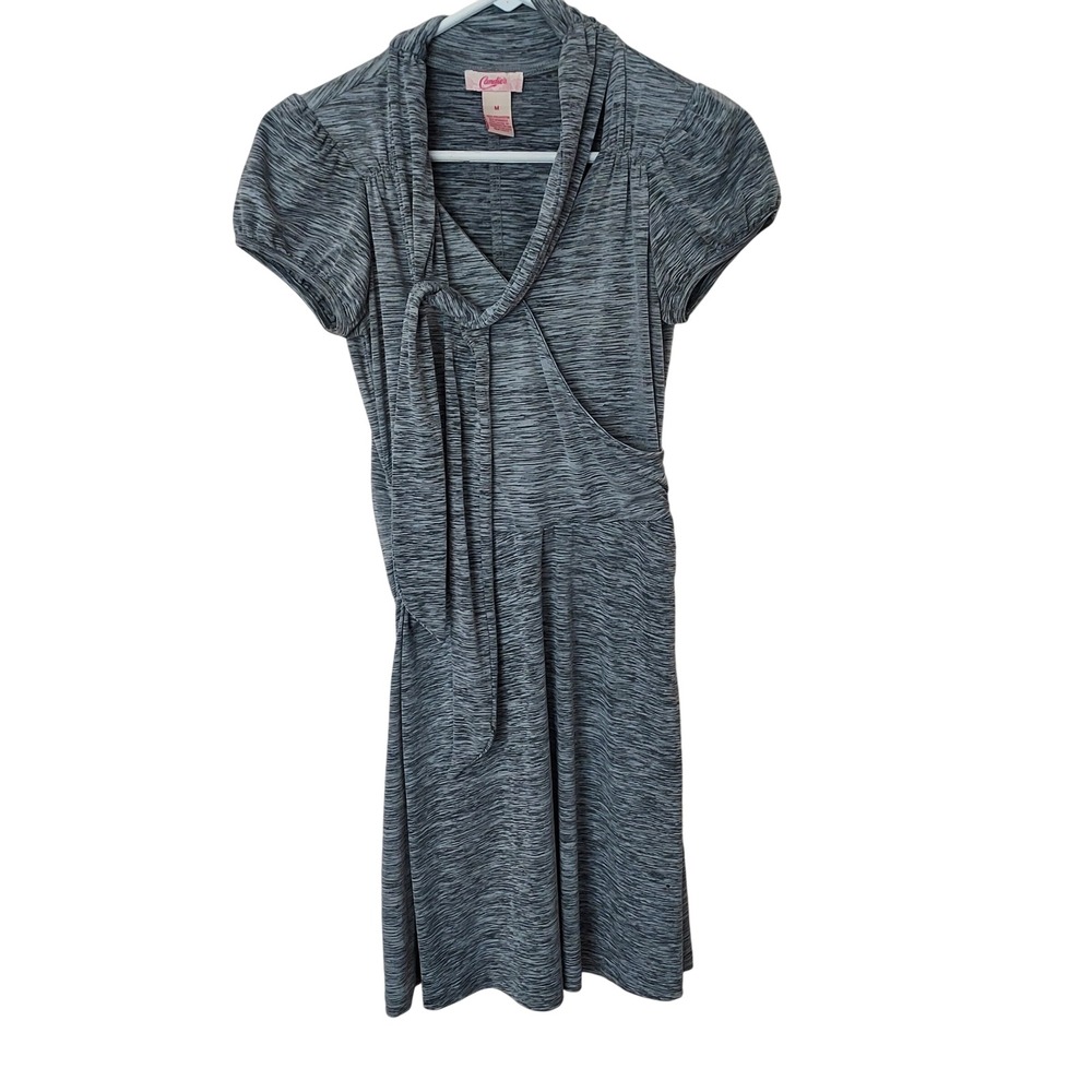 Vtg Candies Gray Space Dye‎ Knit Dress Tie Collar Medium 80s